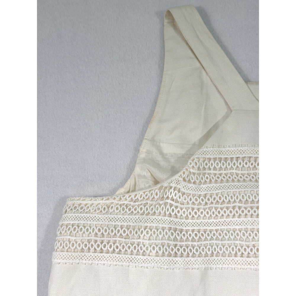 LOFT Lace Stripe Shift Dress Womens Size 8 Ivory Linen Cotton Sleeveless Lined - Picture 13 of 15